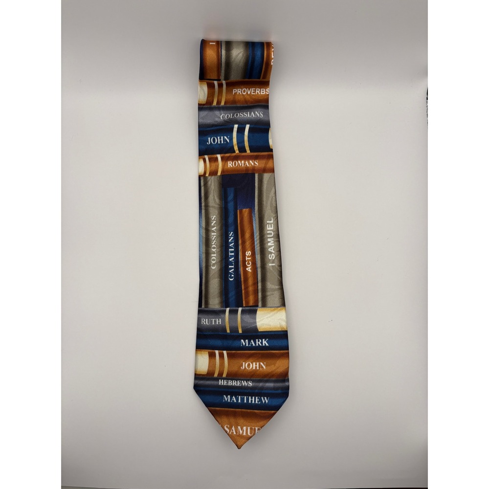 Steven Harris Mens Bible Books Novelty Tie Navy Blue Copper Religious Hand Made